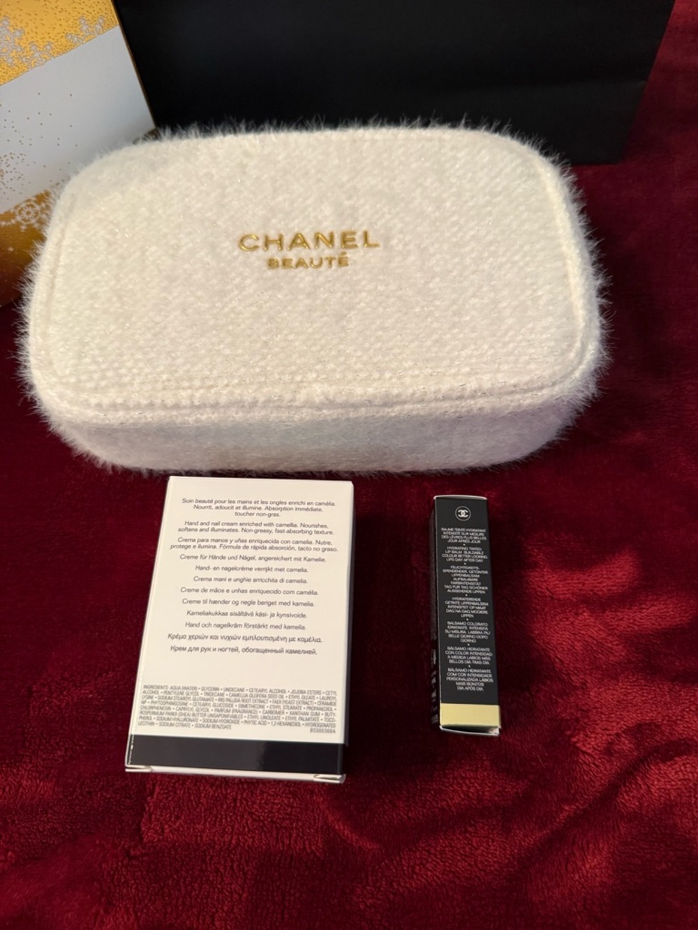 CHANEL White and Gold Lip Balm & Hand Cream Set with Tweed Pouch - Picture 6 of 8